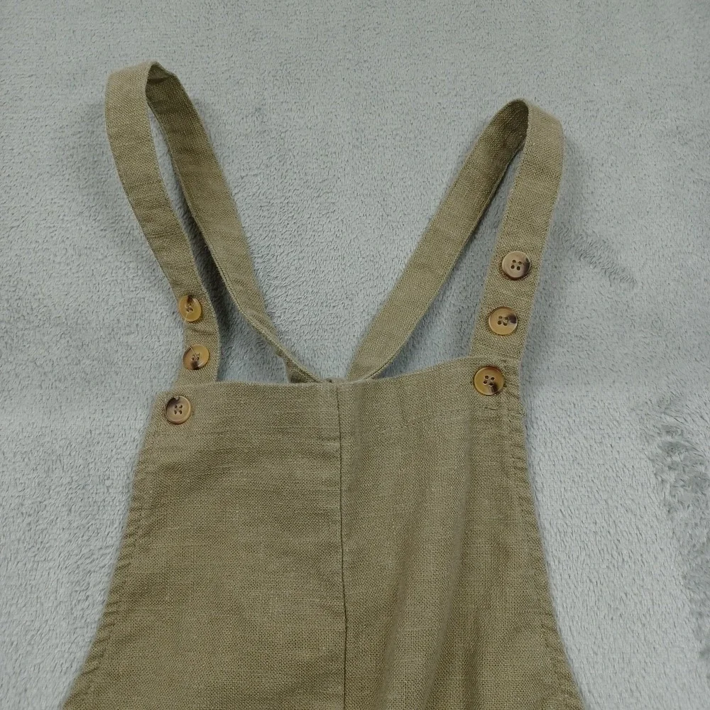 Miou Muse Overalls Womens Small Brown Linen‎ Blend Jumpsuit Pockets Adjustable - Picture 3 of 9